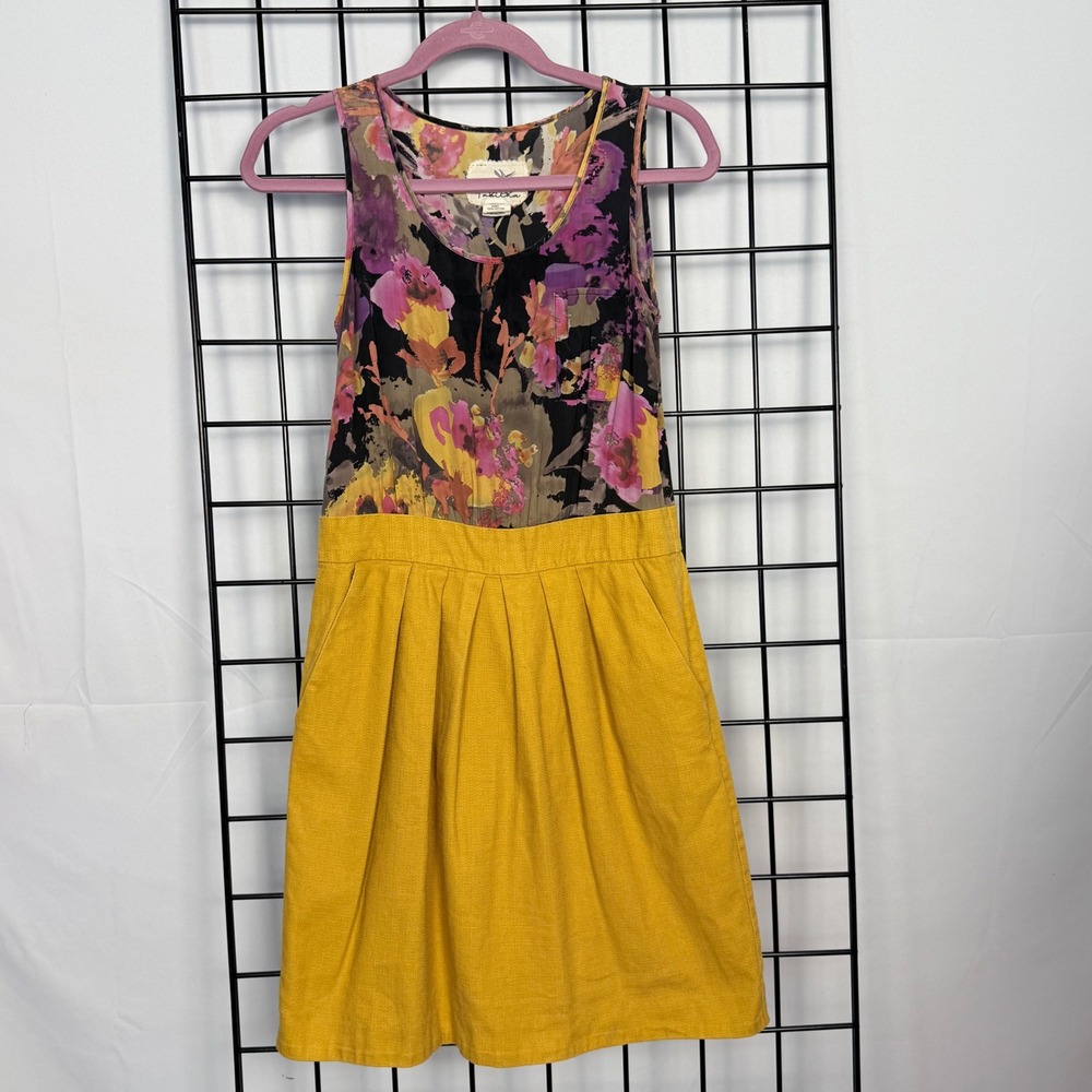 Tabitha Anthropologie Dress Womens‎ 4 Yellow Floral Silk Cotton Sleeveless READ